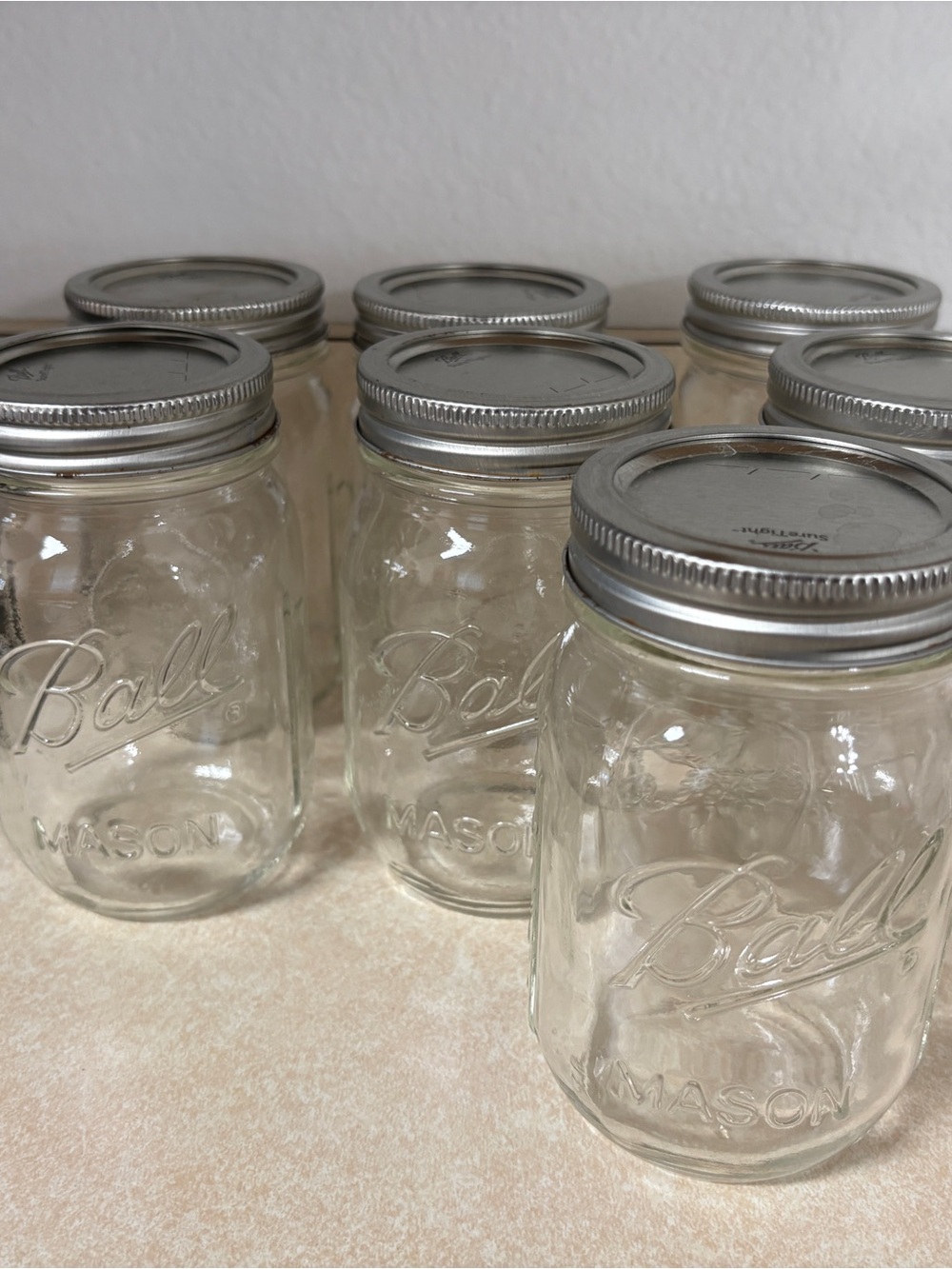 Mason Glass Canning Jars with Silver Lids - Clear Glass Set of 7